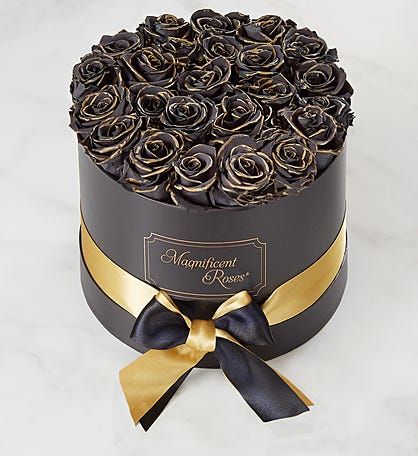 Magnificent Roses® Preserved Gold Kissed Black Roses